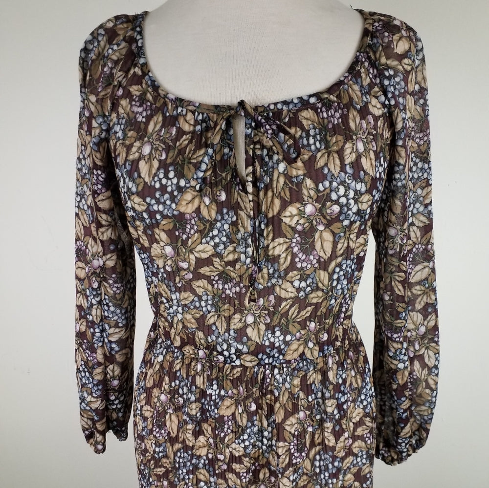Medium 1970's Sheer Floral Dress Vintage 70s Disco