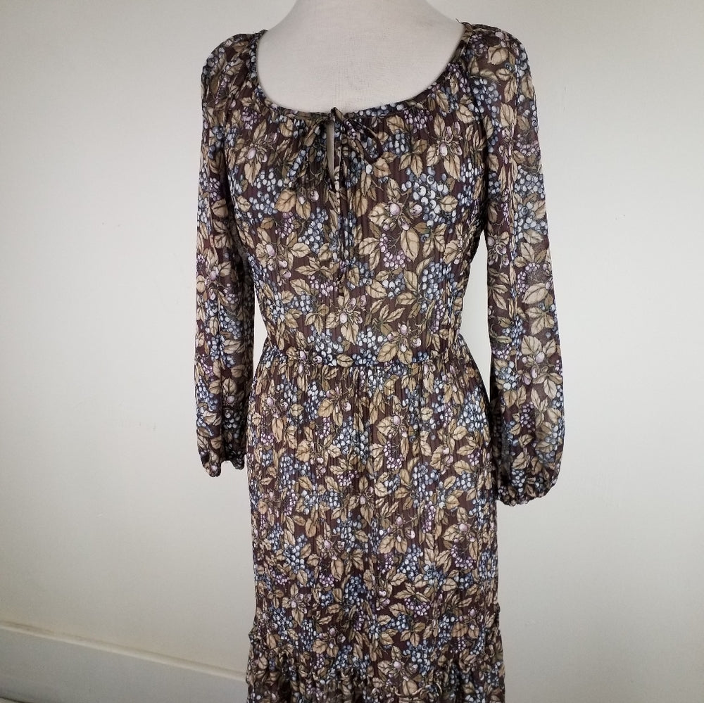 Medium 1970's Sheer Floral Dress Vintage 70s Disco