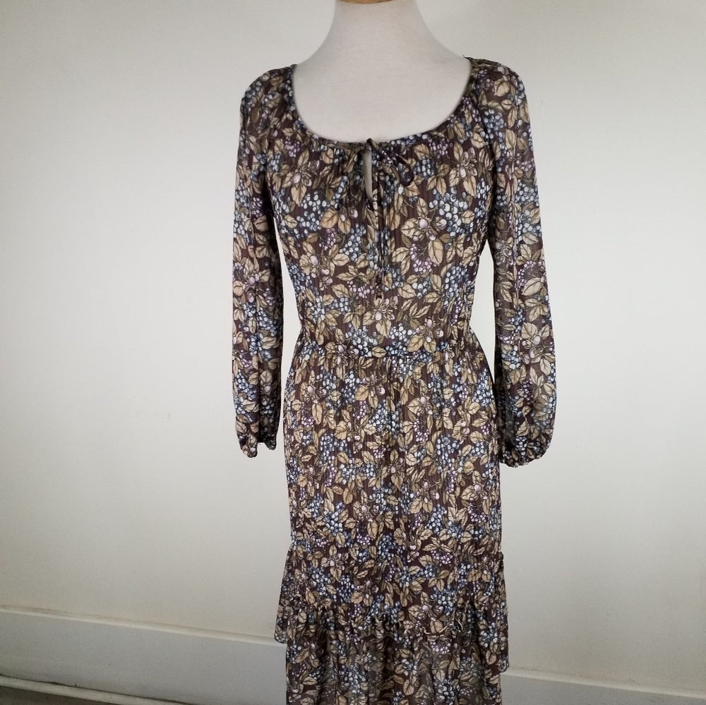Medium 1970's Sheer Floral Dress Vintage 70s Disco