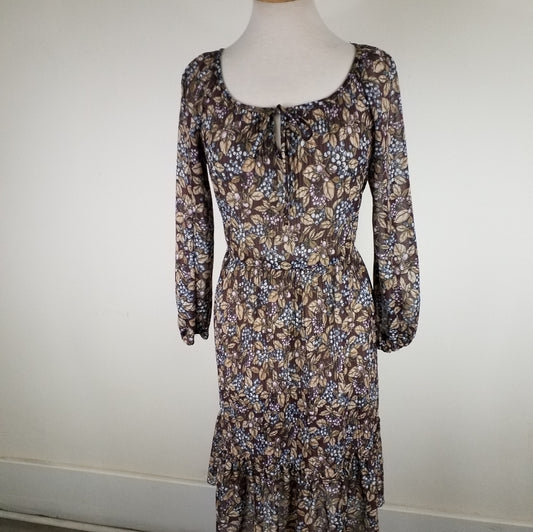 Medium 1970's Sheer Floral Dress Vintage 70s Disco