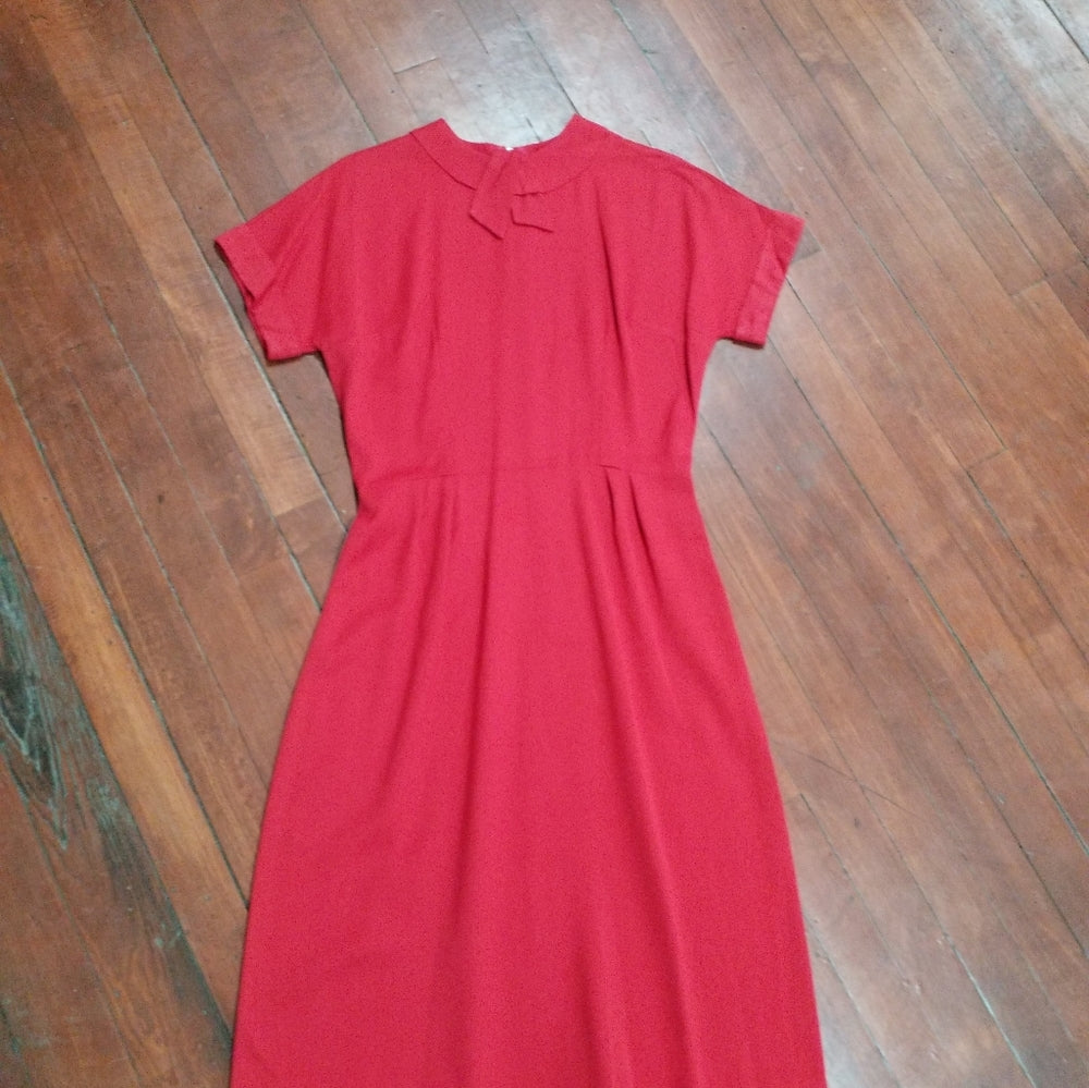 Medium 1960s Red Cotton Wiggle Dress metal zipper