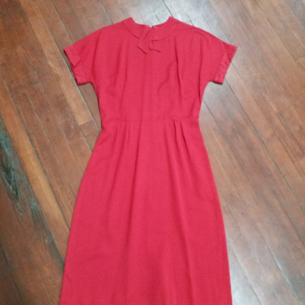 Medium 1960s Red Cotton Wiggle Dress metal zipper