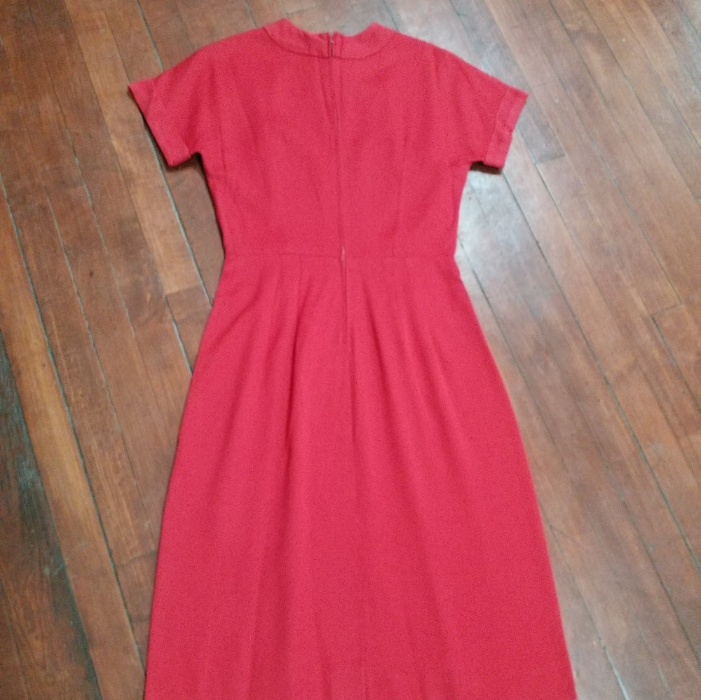 Medium 1960s Red Cotton Wiggle Dress metal zipper