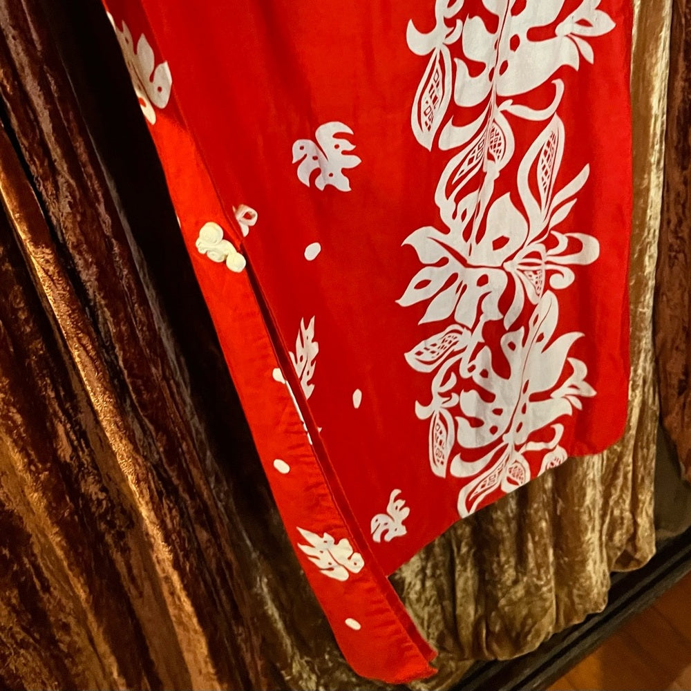Large Red Cotton Tiki Maxi Dress 70’s Vintage Dress