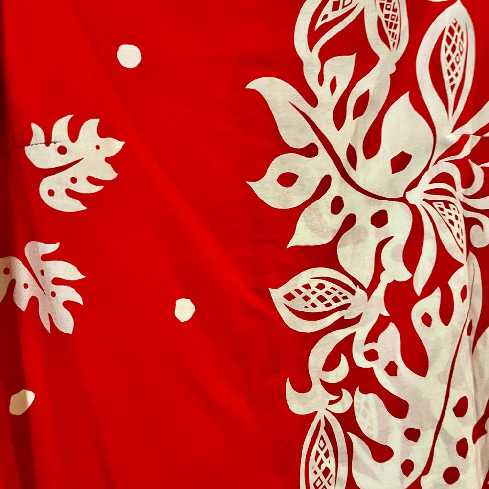Large Red Cotton Tiki Maxi Dress 70’s Vintage Dress